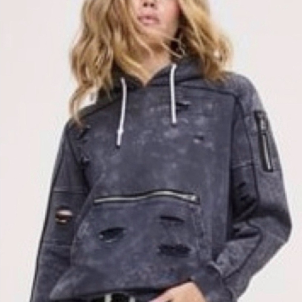 Haigt Distressed Blue Hoodie with Front Pocket